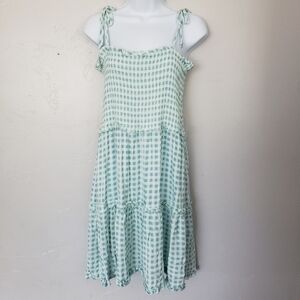 Wild Fable NWT Large Blue & White Gingham Plaid Dress Smock Chest Tiered Tie